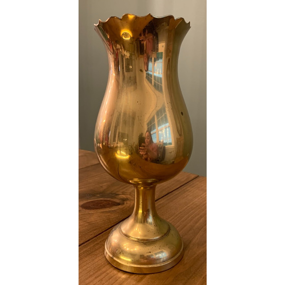 Unbranded Other - Brass Vase Scalloped Top Edge ***Bent Up See Pics*** Footed Base